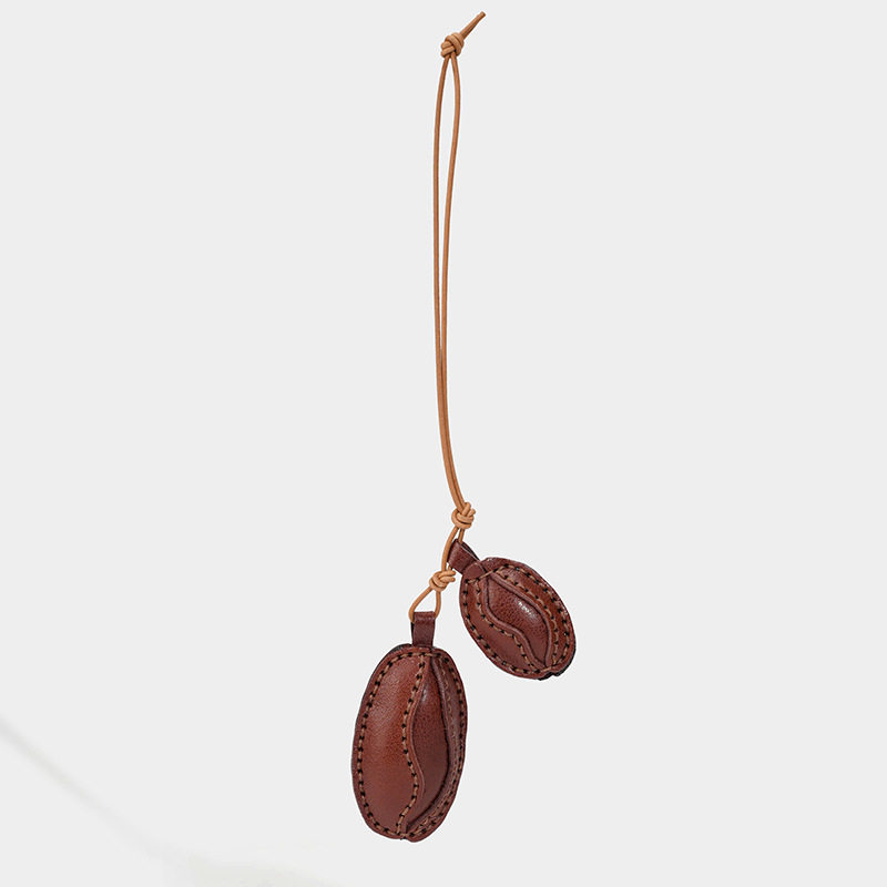 Vegetable-Tanned Leather Coffee Bean Cocoa Bean Genuine Leather Keychain Pendant First Layer Cowhide Colorful Bag Accessory Car Accessory