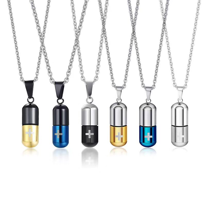 Healing Style Openable Titanium Steel Capsule Pill Necklace ins Trendy People Street Stainless Steel Pendant Hip Hop Accessories