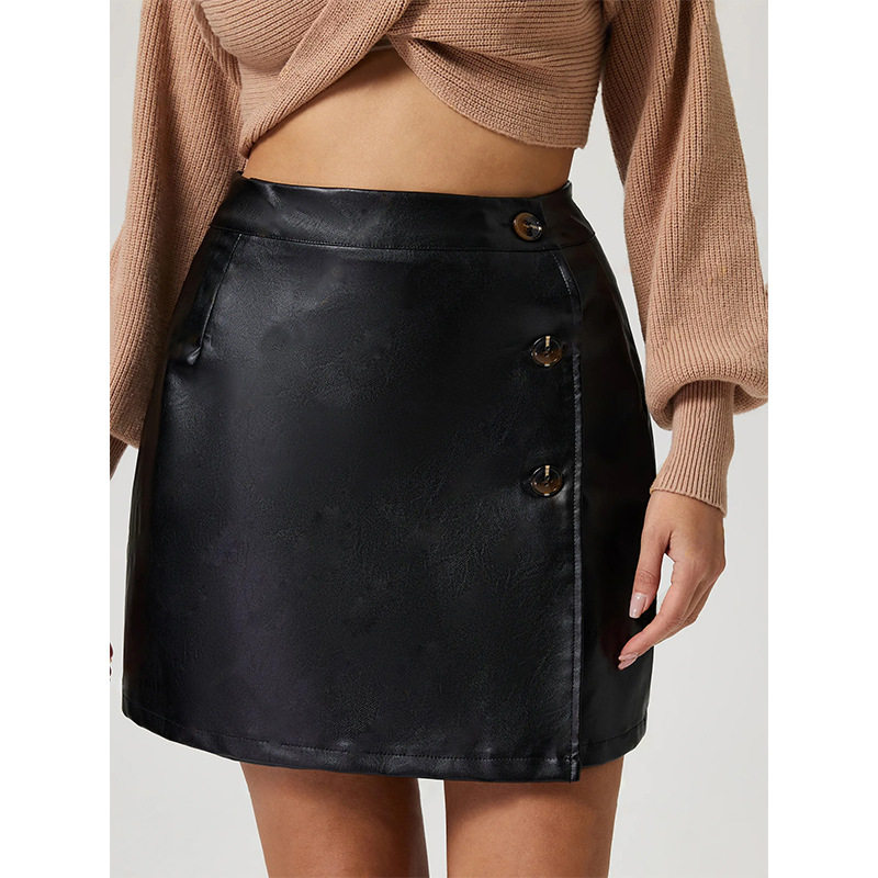 PU Leather Bodycon Skirt Stylish Button Detail Versatile Design Sexy Fit Perfect for Parties and Night Out
