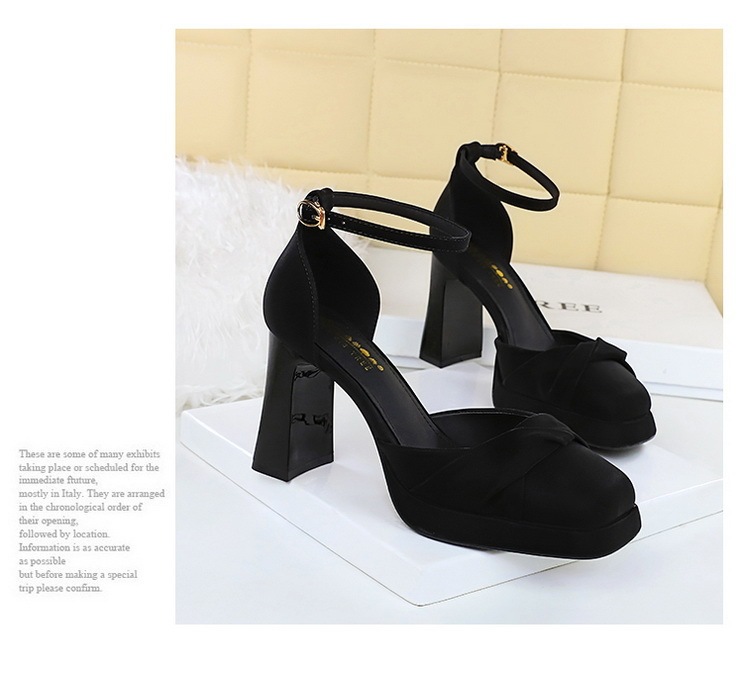 Sandal nữ quai ngang cao gót siêu cao đế xuồng mũi vuông thắt nơ — Màu đen, Màu mơ, Màu trắng