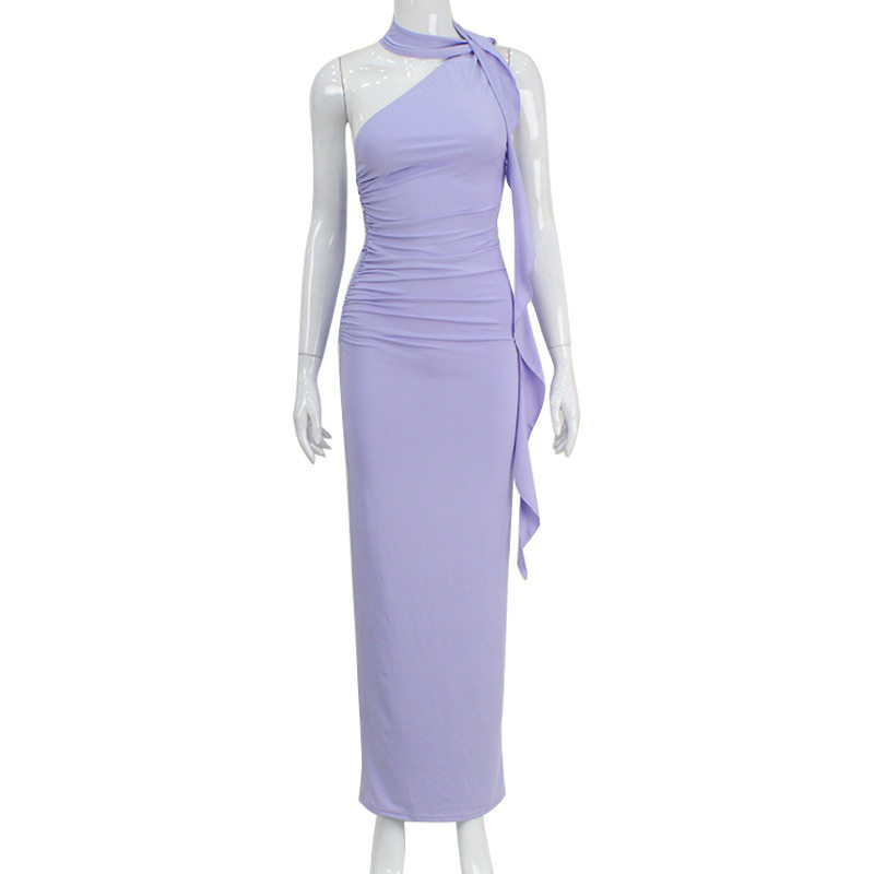 One Shoulder Backless Bodycon Dress Elegant High Waist Flowing Ribbons Chic Style Perfect for Parties and Events