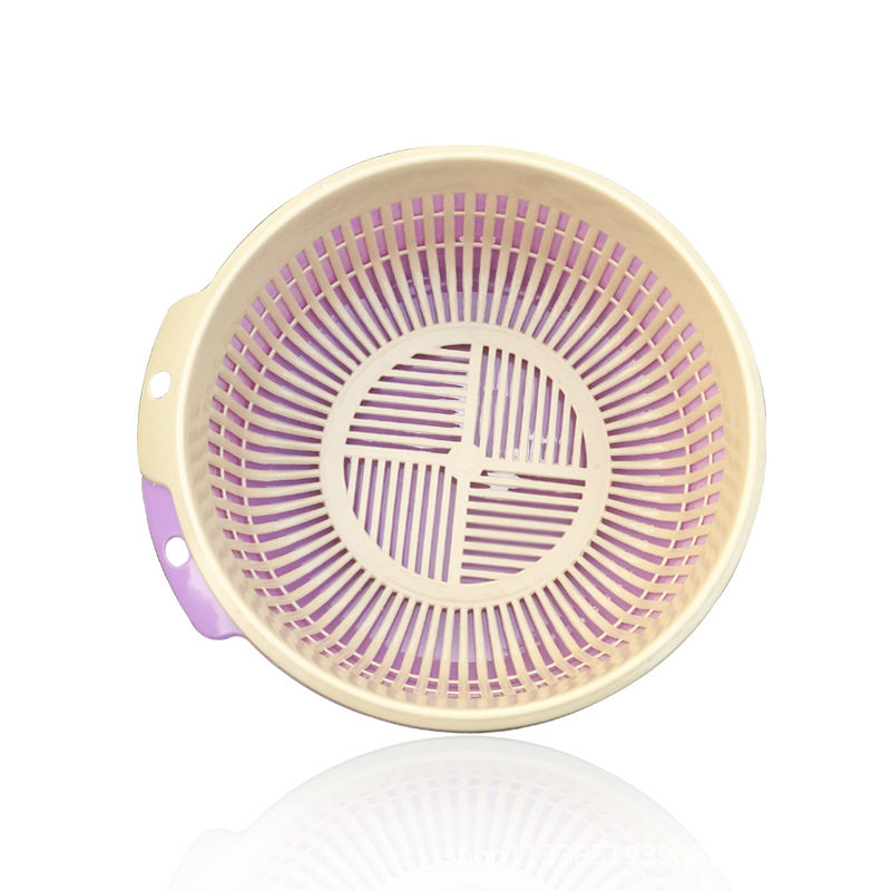 Factory wholesale double-layer drain basket creative contrast color plastic vegetable blue fruit basin household kitchen storage round basin