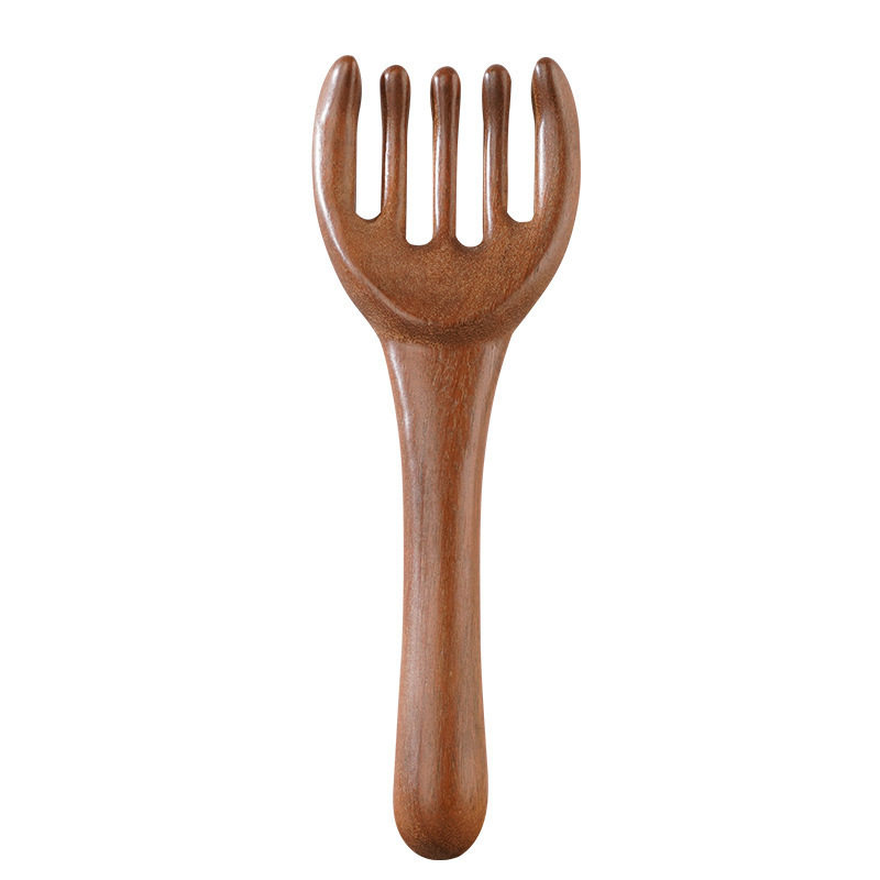 Natural Golden Sandalwood Extra Long Buddha Hand Meridian Massage Comb Thickeneded Five-Finger Shoulder, Neck, Head and Whole Body Relaxation Head Therapy