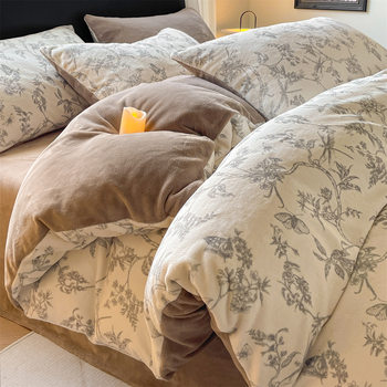 Bed Milk Velvet Four-Piece Set Anti-Static Lint-Free Thickeneded Warm Autumn Single Bed Bed Sheets Quilt Cover Bedding Three-Piece Set