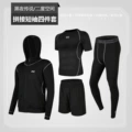 Black-spliced short-sleeved four-piece set