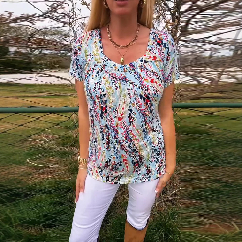 Womens Loose Fit Floral Print T Shirt Short Sleeve Round Neck Versatile Style Summer Collection Wholesale Available