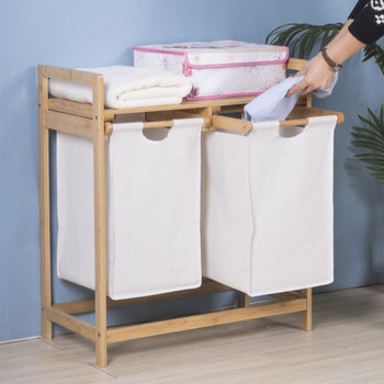 Multi-functional double-barrel double-pumping storage rack bamboo cloth dirty clothes storage bedroom living room storage rack storage basket