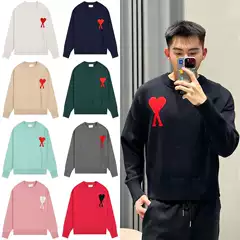 Autumn and Winter New High-Neck Heart Knitwear for Men and Women Stripesd Youth Peach Heart Ami Clams Casual Pullover Knitwear