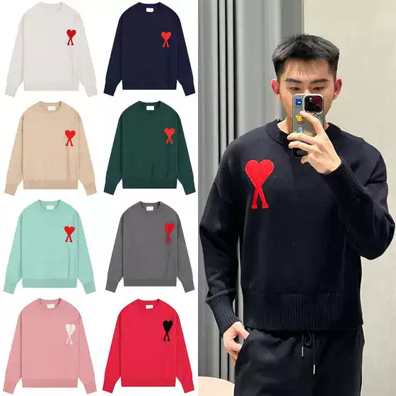 Autumn and Winter New High-Neck Heart Knitwear for Men and Women Stripesd Youth Peach Heart Ami Clams Casual Pullover Knitwear