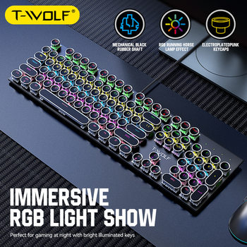Thunderwolf T75 mechanical keyboard luminous green axis colorful backlight 104 key wired game keyboard to eat chicken cross-border