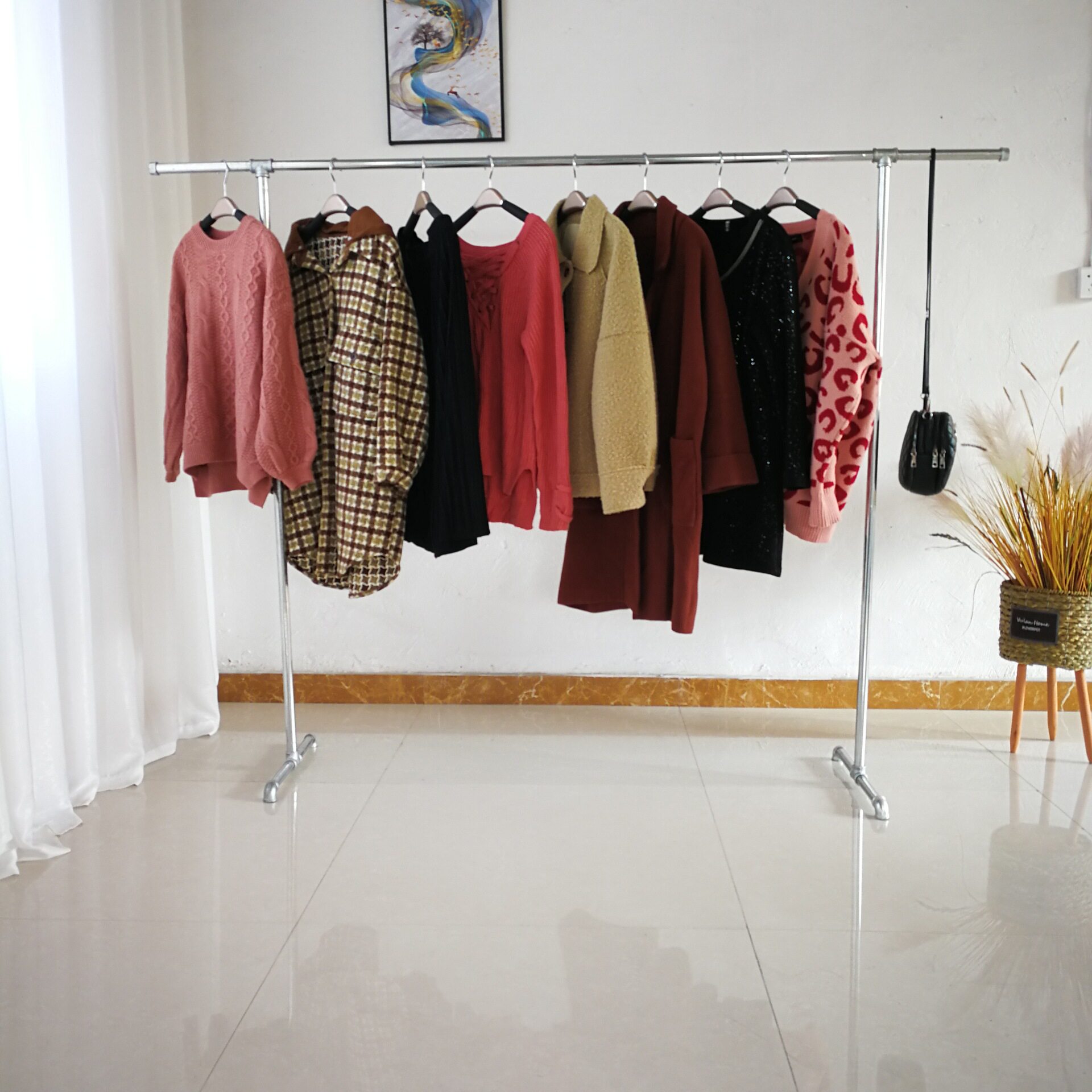 Water Pipe Pipe Drying Rack Clothing Display Rack Clothes Hanging Clothing Store Stall Shelf Balcony Drying Rack Floor Rack