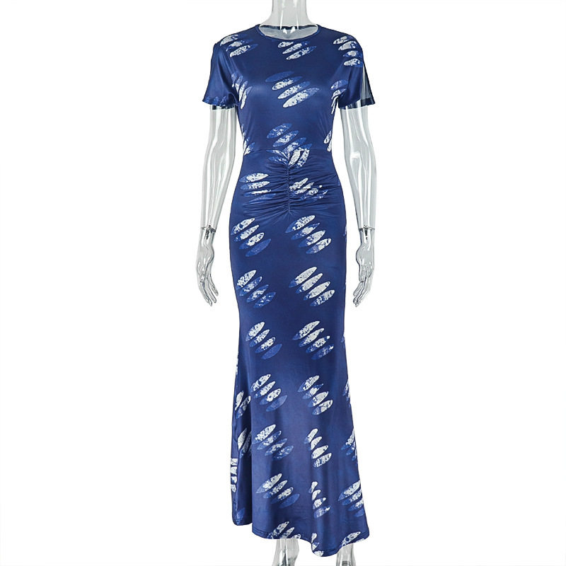 Elegant Womens Bodycon Dress Floral Print Short Sleeve Round Neck Chic Style for Parties and Events Wholesale