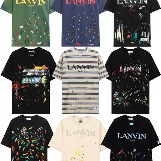 European and American Cross-Border Gallery Dept Collaboration with Lanvin Classic Embroidered Print Splash Ink Men's Short-Sleeve T-Shirt Trendy