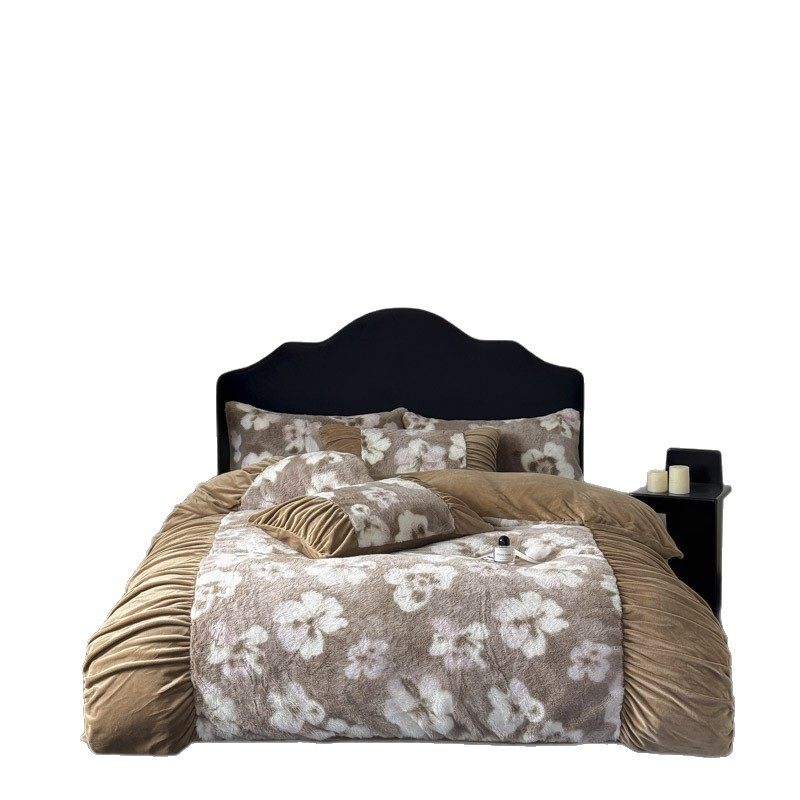 Ancient French Rabbit Plush Four-Piece Set Milk Velvet Autumn and Winter Fleece-Lined Thickeneded Quilt Cover Three-Piece Set Double-Sided Velvet Carving