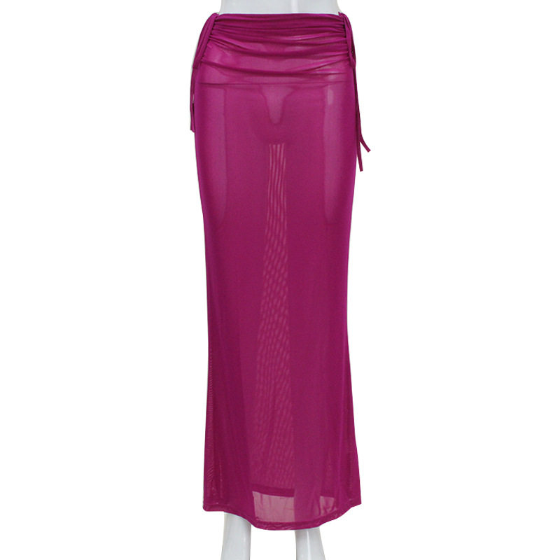 Sheer Mesh Bodycon Skirt High Elasticity Draped Design Pleated Detail Fashionable Evening Wear Wholesale Available