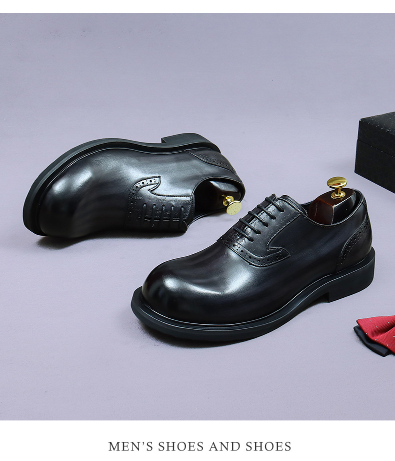 Giày Oxford nam da bò thật kiểu Brogue cổ điển mũi tròn buộc dây — Màu xám đậm, Màu cà phê