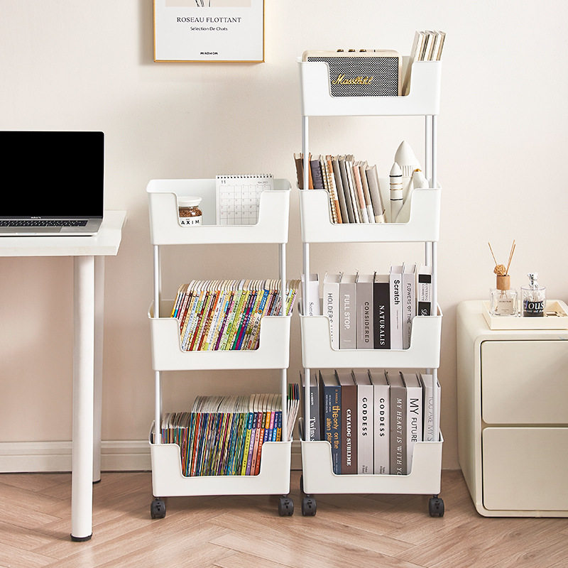 Movable bookshelf storage rack household floor simple bookcase multi-layer household trolley storage cabinet storage cabinet