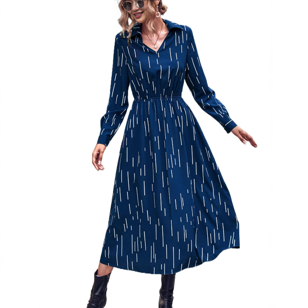 Klein Blue Long Sleeve Dress Elegant Design Comfortable Fit Versatile Style Perfect for Parties or Casual Wear