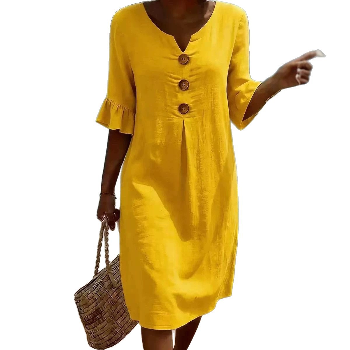 Womens V Neck Ruffle Sleeve Dress Comfortable Elegant Design Summer Casual Wear Wholesale Available