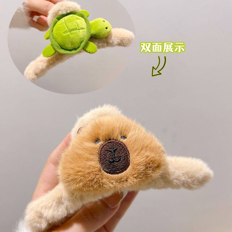 韩版新款甜美少女双面kt蝴蝶结毛绒抓夹卡通可爱鲨鱼夹高颜值发夹