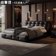 Big Black Bear Bed Italian Normcore Leather Bed Master Bedroom Classy Atmospheric 2025 New Wedding Bed Bedroom Soft-Packed Doubl