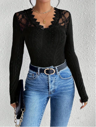 Lace Hollow Out Long Sleeve Womens Top Sexy Design Floral Pattern Elegant Style Perfect for Evening Wear Wholesale