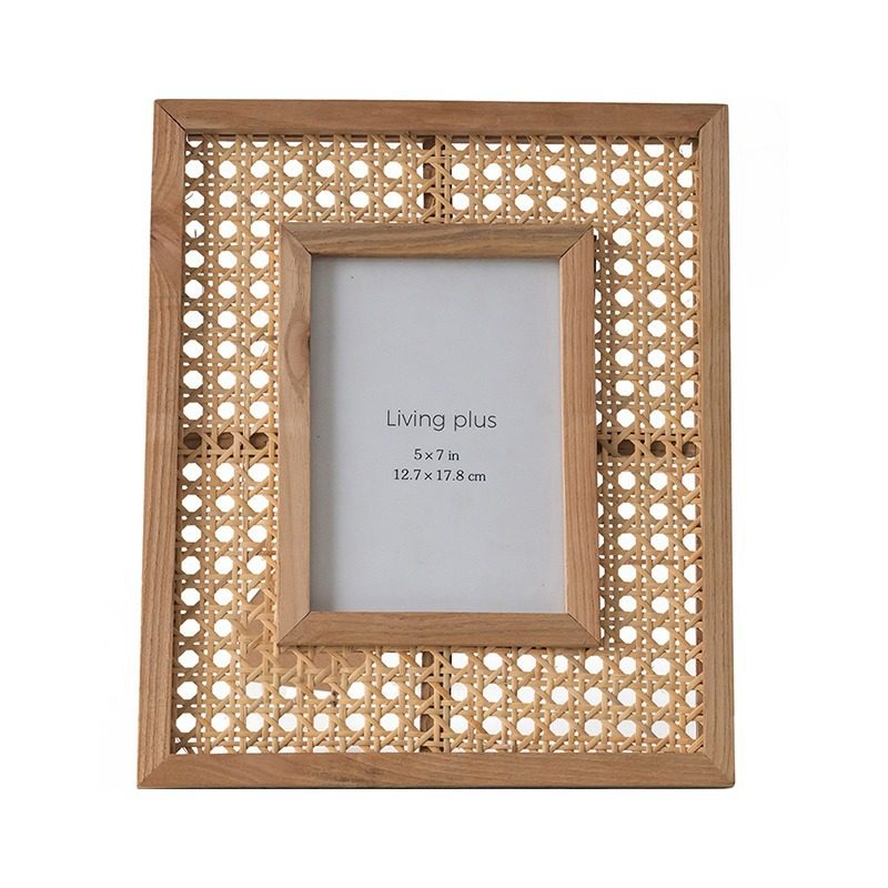 Japanese-style solid wood rattan Photo Frame 7-inch rectangular wall hanging picture frame ins photography shooting decorative props photo frame in stock