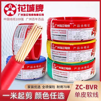 Guangzhou Zhujiang Cable National Standard Pure Copper Flame Retardant Bvr1.5/2.5/4 Square Multi-Strand Copper Core Single Plastic Home Decoration Wire
