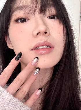 手工穿戴甲黑色系克罗心法式气质猫眼十字架甲片高级感辣妹风美甲