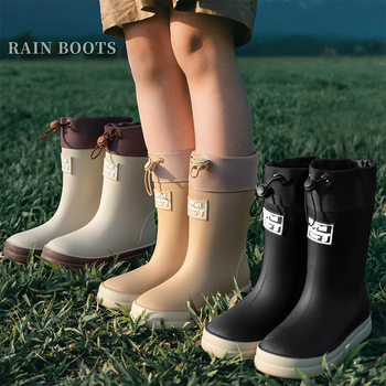 2025 New Rain Boots for Boys and Girls, Kidsren's Outdoor Girdle Waterproof Shoes, Fashionable Toddler High-Top Soft-Soled Rubber Rain Boots