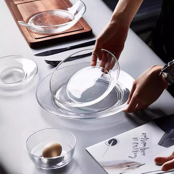 Bojiang simple round tempered glass plate fruit dessert salad plate Western plate heat-resistant Net red photo props