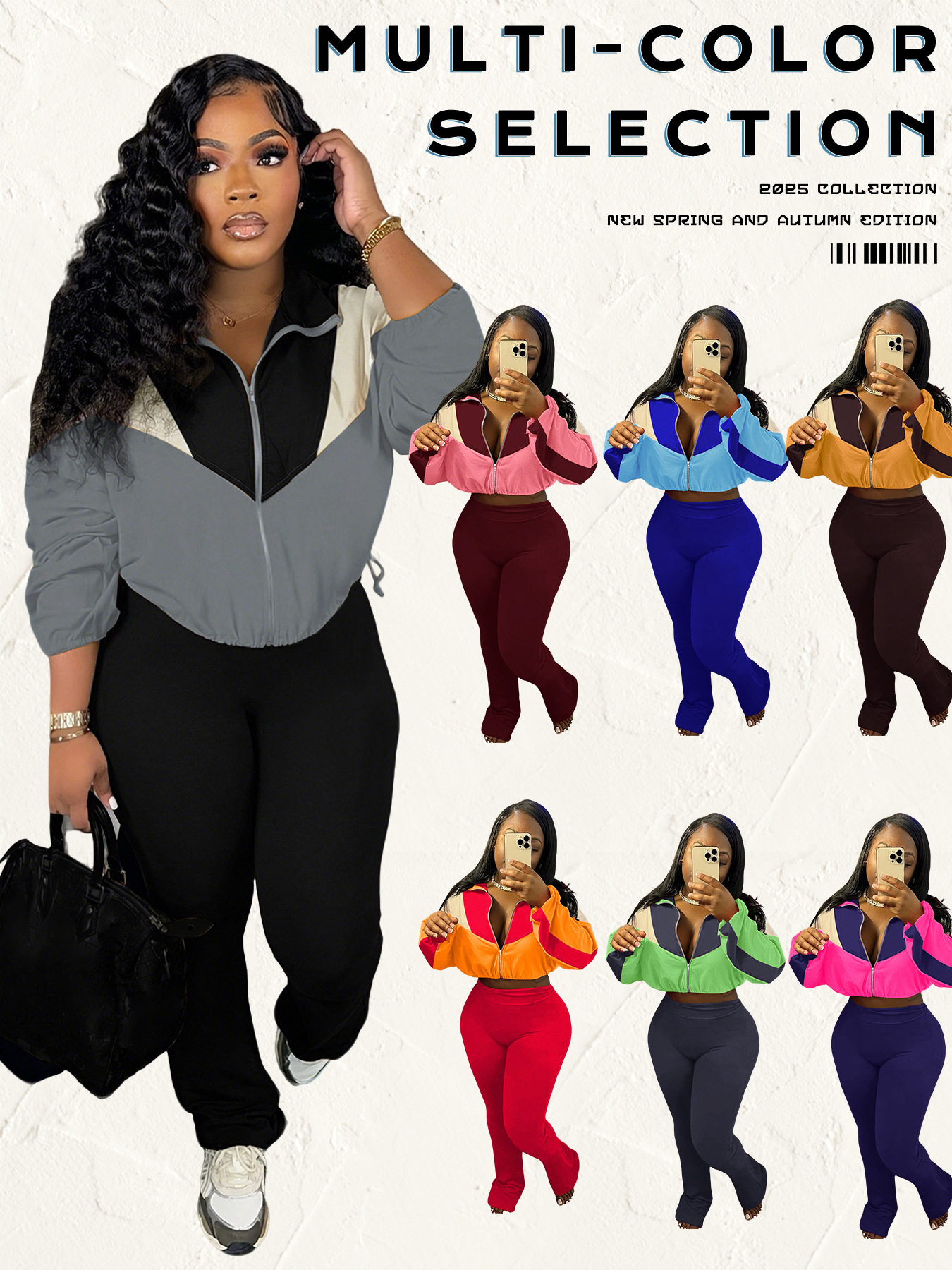 M3073 European and American velvet suit color matching zipper cardigan tights sports suit AliExpress Amazon supply