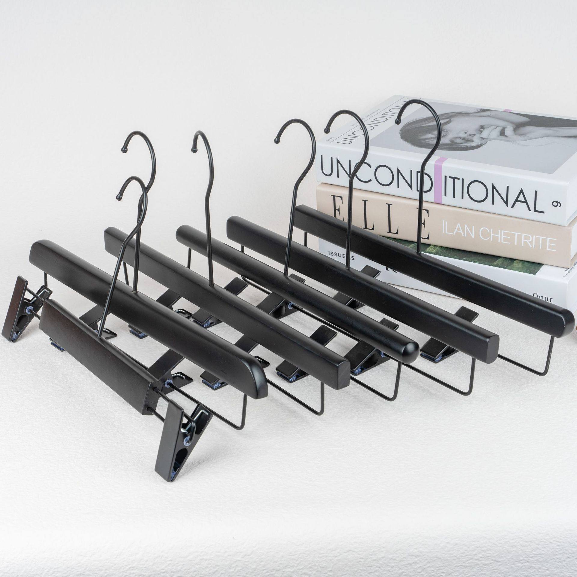 Black solid wood hanger wholesale clothing store women's special clothes hanging seamless clothes hanging adult wooden pants rack lettering