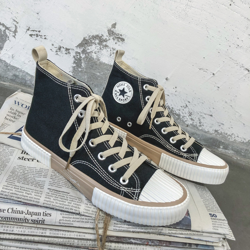 Spring New High-Top Canvas Shoes for Men Ins Hong Kong Style Trendy Breathable Couple Casual Sneakers Student Cloth Shoes 46 undefined