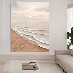 Pure hand-painted oil painting cream silent style texture painting living room floor decorative painting hallway hanging painting Sunshine Golden Beach