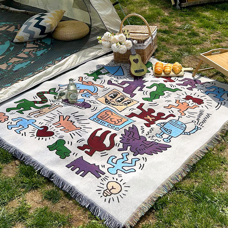 Cross-border Foreign Trade Camping Blanket Moisture-proof Camping Mat Jacquard Tapestry Cartoon Style Sofa Towel Thread Blanket Multifunctional Sofa Blanket