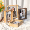 Solid Wood Texture Photo Frame Display Stand 6-Inch 8 Embossed Double-Sided Glass Photo Frame Album Specimen Frame Transparent Solid Wood Photo Frame