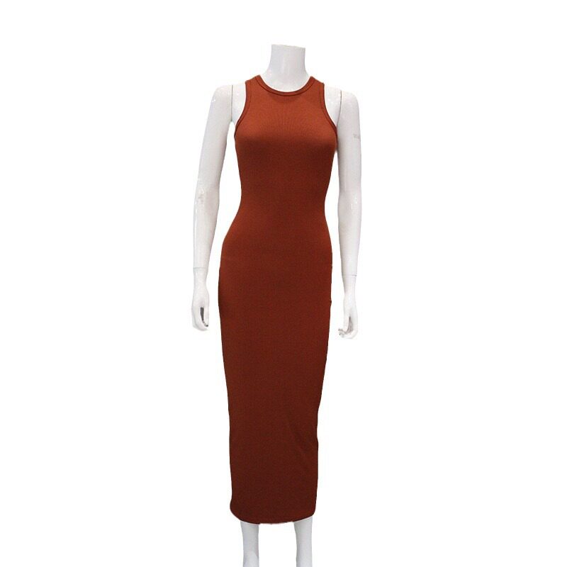 Womens Fashion Sleeveless Bodycon Dress Round Neck Elegant Fit Color Block Design Perfect for Parties and Events