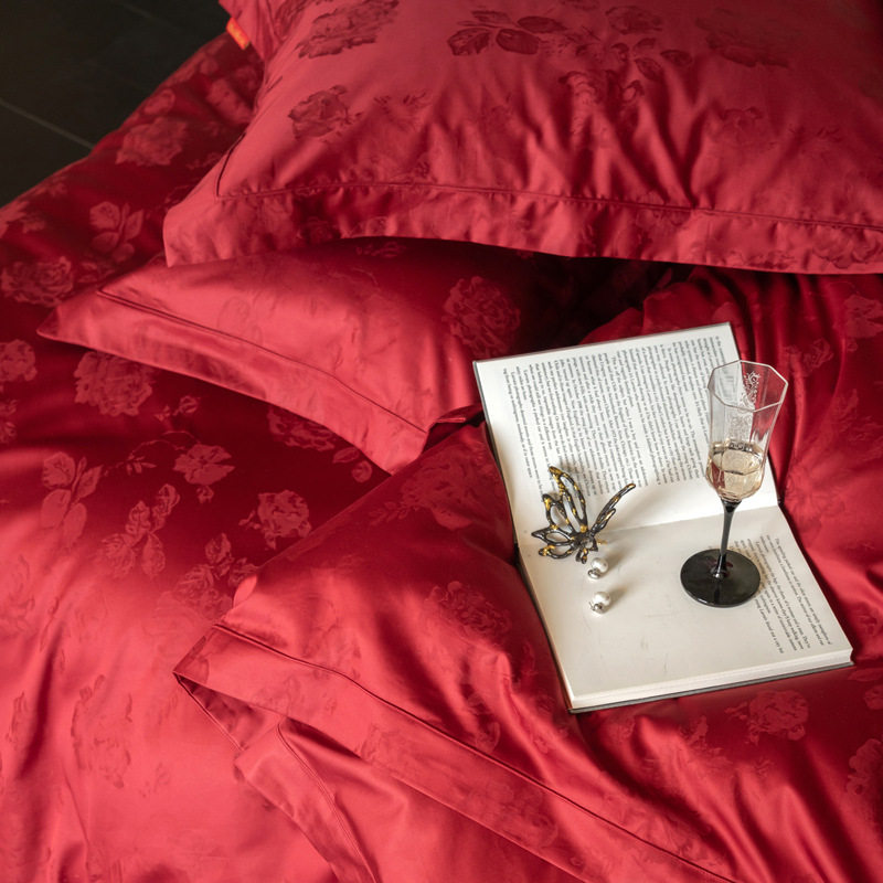 Class A 100 Light Luxury Retro Long-staple Cotton Wedding Four-piece Wedding Red High-grade Pure Cotton Wedding Room Bedding