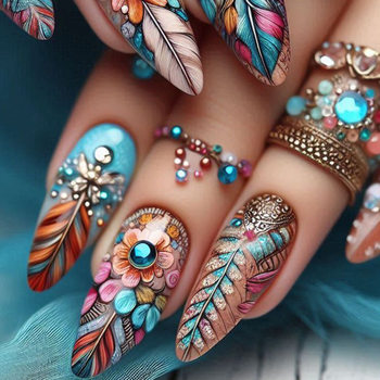 Cross-border Europe and the United States to wear nail color feather nail patch retro ins style nail piece wearable fake nails