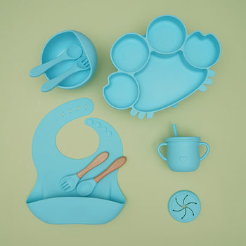 Children's Silicone suit Dinner Plate Infant Segmentation Supplementary Food suit Meal Bag Bib Cup Bowl Special Anti-fall