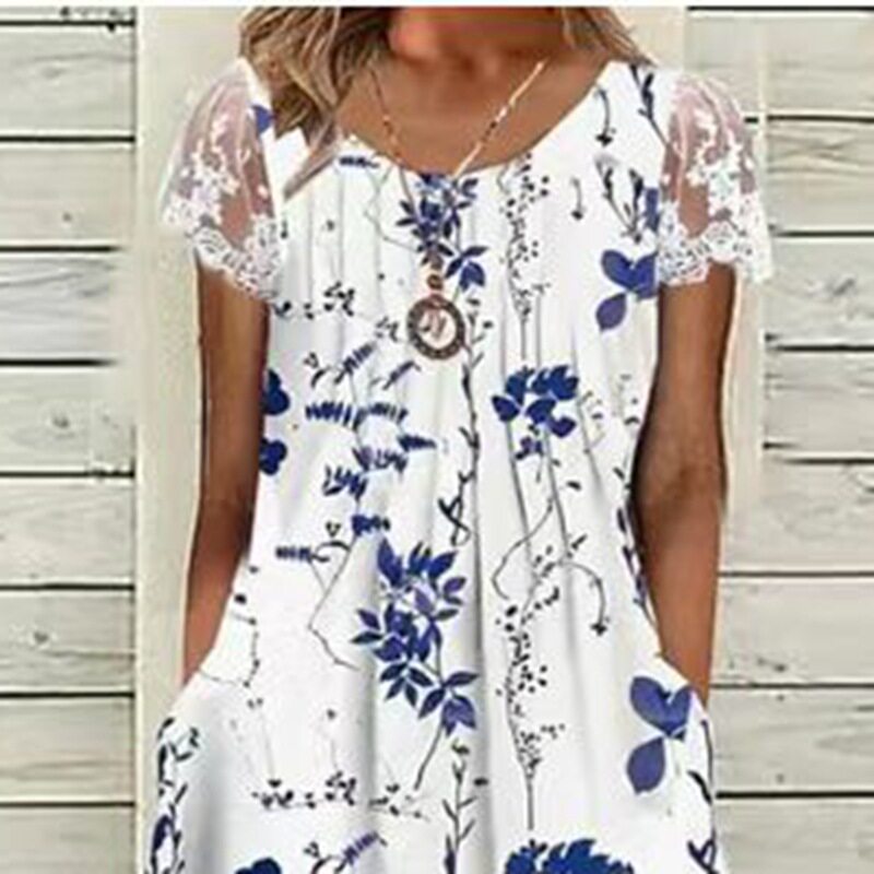 Womens Floral Print A Line Midi Dress Casual Summer Style Available in White Wholesale Sizes S to 3XL