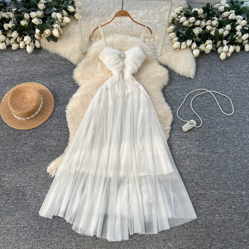 French Inspired Elegant Tulle Slip Dress Soft A Line Silhouette Waist Defining High Quality Fabric Spring Summer