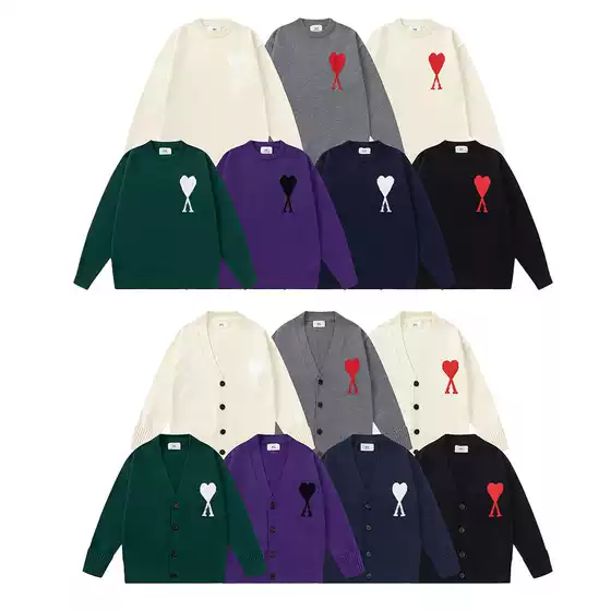 New Ami Cs Knitted Sweater Round Neck Trendy Brand Female Couple Small Heart Loose Top Long-Sleeved Cross-Border Knitted Sweater
