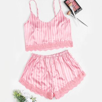 New European and American sexy black home clothes two-piece fashion comfortable lace pajamas suit 611