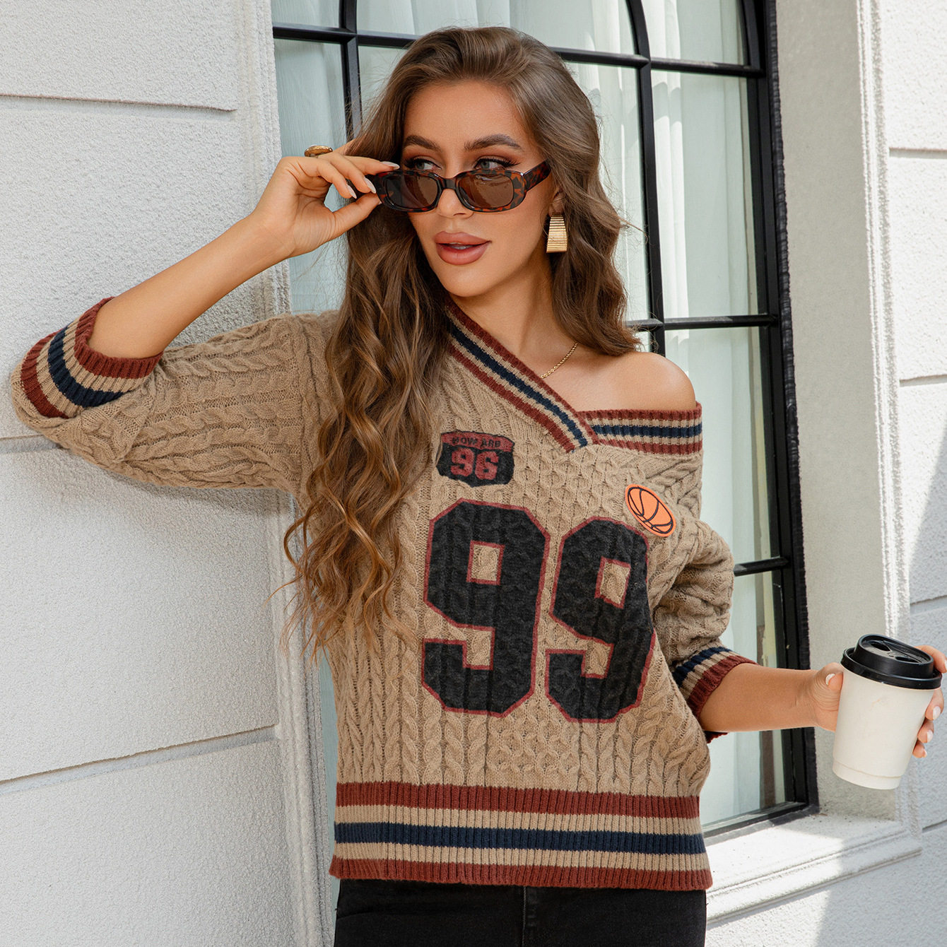 Vintage Inspired Chunky Knit V Neck Sweater Loose Fit Cozy Style Autumn Winter Fashion Wholesale Available
