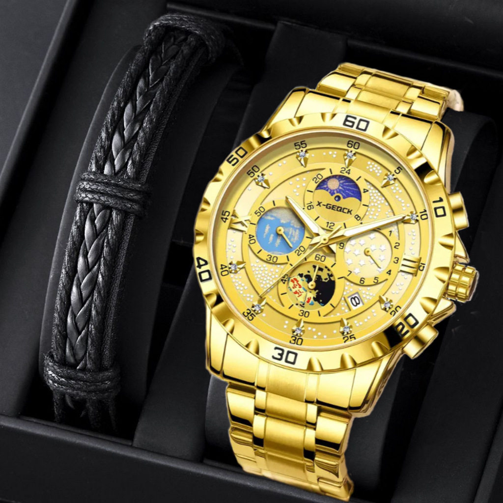 Swiss Cross-Border New Fashion Personality Casual Men's Watch Multi-Functional Large Dial Quartz Watch Small Three-Pin Luminous