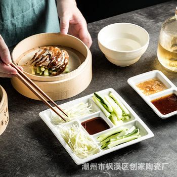 Japanese Roast Duck Condiment Dish Sauce Dish Ceramic Partition Plate Wholesale Factory Direct Sales Restaurant Hotel Partition Plate Palette