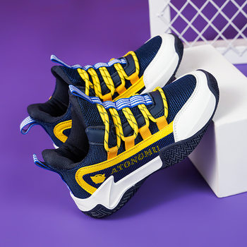 Boys' New Basketball Shoes, Sports Shoes, Medium and Large Children's Fashionable Sports Breathable Mesh Running Shoes, Source Manufacturer Wholesale