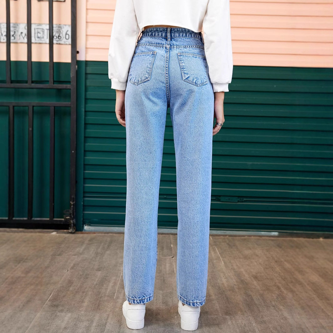 Womens Embroidered Straight Leg Denim Trousers Loose Fit Versatile Style Fashionable Design Casual Wear Wholesale